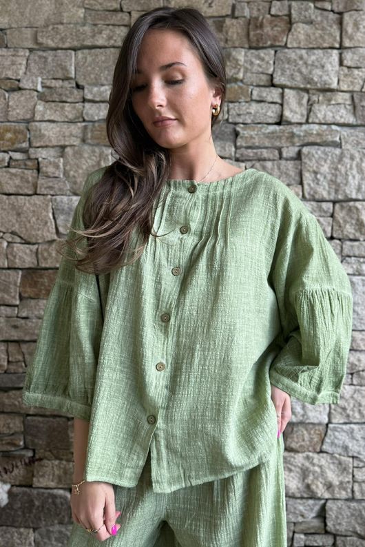 Loom & Thread Pin Tuck Blouse Washed Lawn /40=